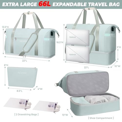 FALANKO Weekender Bags for Women,Extra large 66L Expandable Travel Duffel Bag with Shoe Compartment,Toiletry Bag,Overnight Bag with Waterproof Pocket,USB Charging,Carry On Backpack for Gym,Hospital,Beach - Image 3