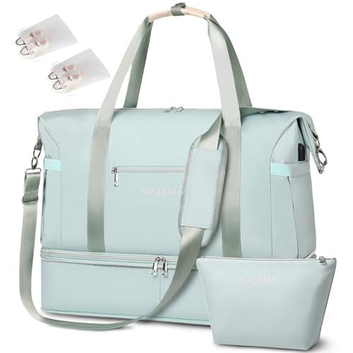 FALANKO Weekender Bags for Women,Extra large 66L Expandable Travel Duffel Bag with Shoe Compartment,Toiletry Bag,Overnight Bag with Waterproof Pocket,USB Charging,Carry On Backpack for Gym,Hospital,Beach - Image 1