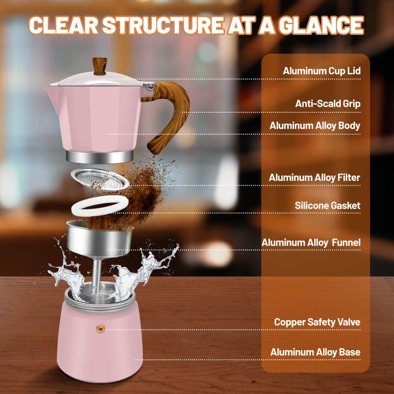 DITOSH 6 Cup Aluminum Espresso Stovetop Moka Pot Express Coffee Maker Percolator Italian Classic Mocha Coffee Machine for Italian and Cuban Cafe Brewing for Home & Camping 300ml 10oz - Image 3