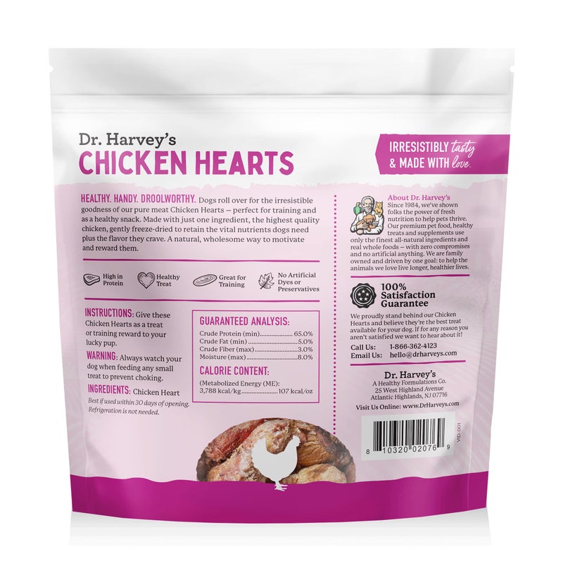 Dr. Harvey's Freeze-Dried Chicken Hearts - Training Dog Treats, Single Ingredient, All-Natural USA Sourced Protein, Allergen-Free - 7 Ounces (Pack of 3) - Image 2