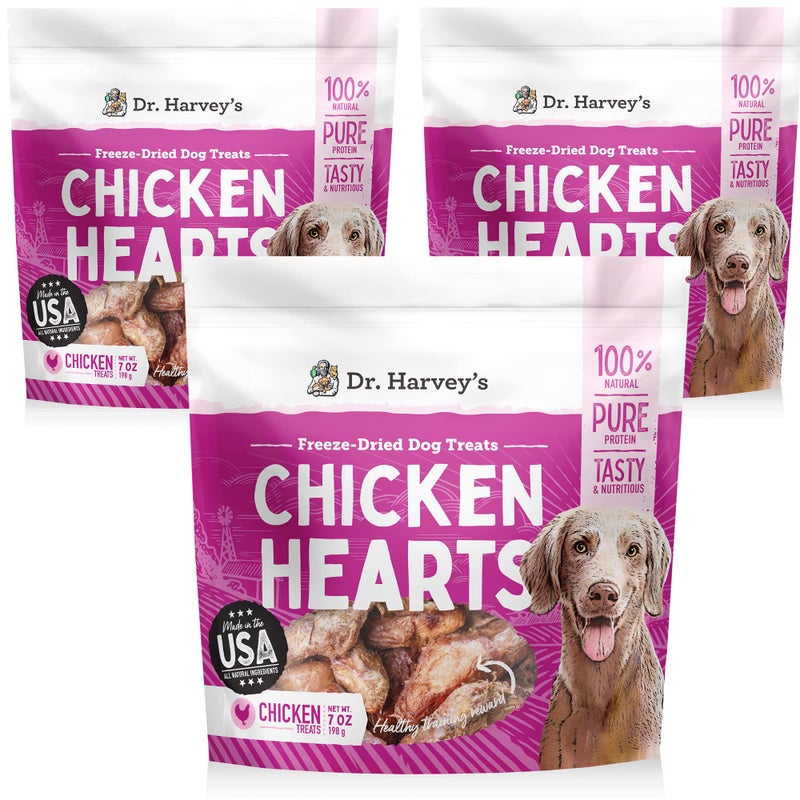 Dr. Harvey's Freeze-Dried Chicken Hearts - Training Dog Treats, Single Ingredient, All-Natural USA Sourced Protein, Allergen-Free - 7 Ounces (Pack of 3) - Image 1