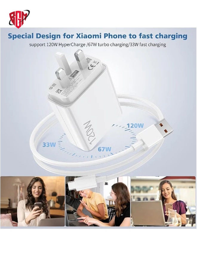 BGM 120W USB Fast Charger Plug for Xiaomi & Redmi 6A Turbo Charging Cable (1M), Wall Adapter for Mi 14T, 13T, 12X, 11T Pro, Redmi Note 13/12/11/10, POCO X6/F5 - Image 3