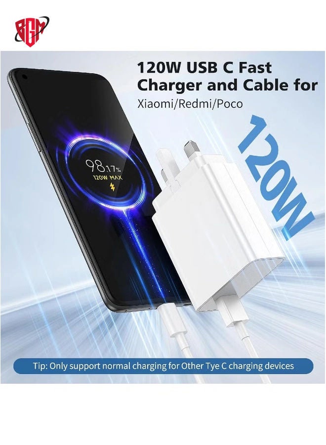 BGM 120W USB Fast Charger Plug for Xiaomi & Redmi 6A Turbo Charging Cable (1M), Wall Adapter for Mi 14T, 13T, 12X, 11T Pro, Redmi Note 13/12/11/10, POCO X6/F5 - Image 2