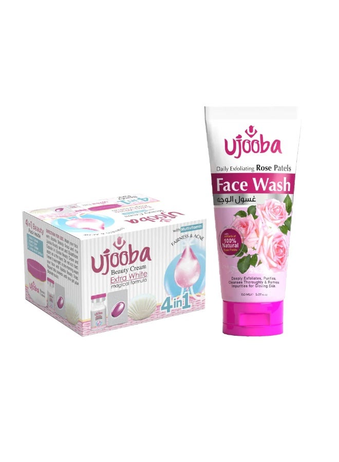 Ujooba 4 in 1 Beauty Cream + Rose Face Wash (Combo Pack) - Pack of 2 - Image 1