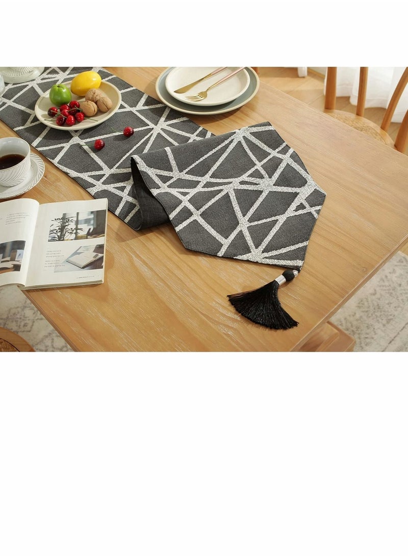 Excefore - Table Runner, Runners 72 inches Long, Modern Side Linen Black and Mineral Gray with Tassels, Holiday Coffee Farmhouse Style for Dining Room - Image 1