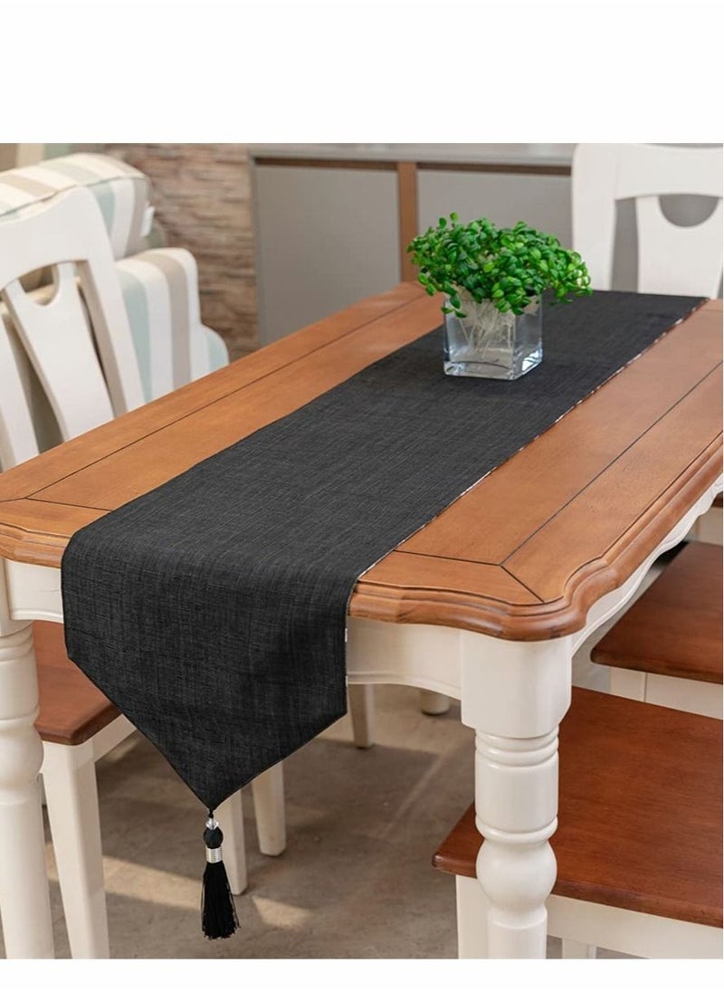 Excefore - Table Runner, Runners 72 inches Long, Modern Side Linen Black and Mineral Gray with Tassels, Holiday Coffee Farmhouse Style for Dining Room - Image 1