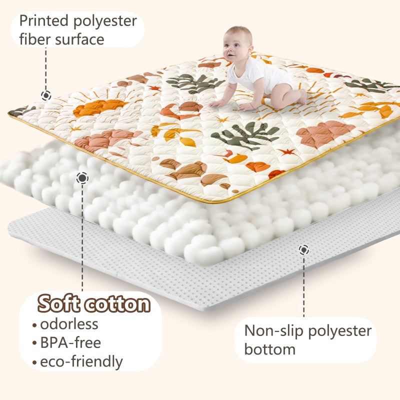 Beavtaens Baby Play Mats for Floor, 71â€x59â€ Upgraded Thickness & Larger Super Soft Playmat for Babies and Toddlers, Foldable Washable, Upgrade Anti-Slip Crawling Mat for Playpen(Boho Nature) - Image 3