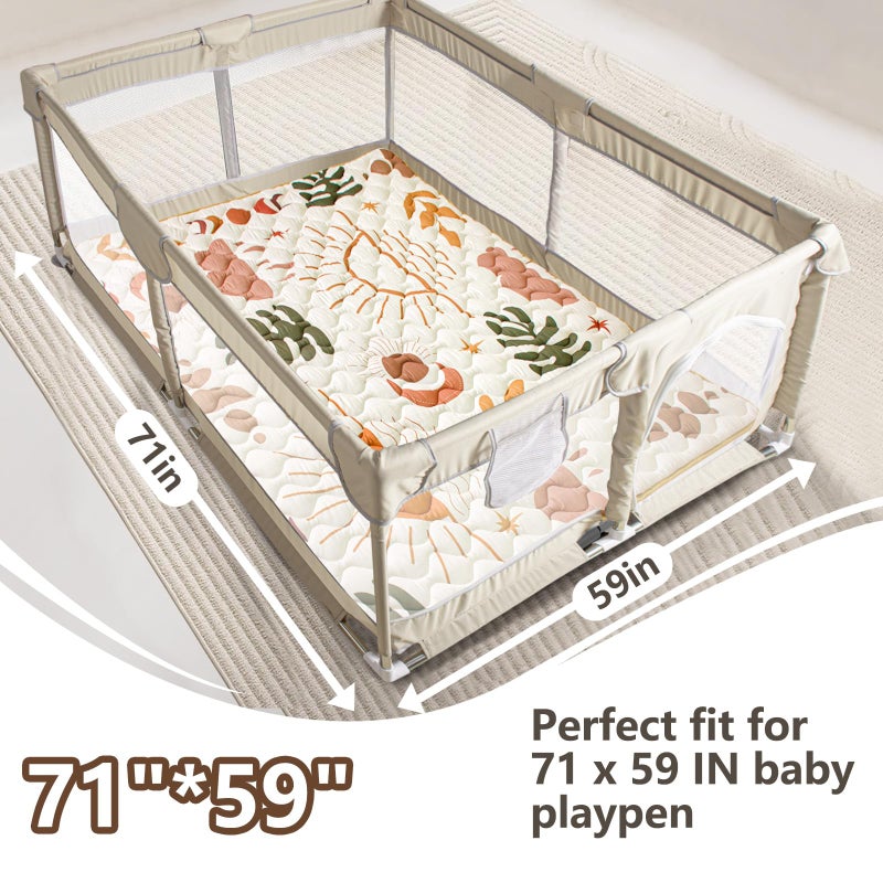 Beavtaens Baby Play Mats for Floor, 71â€x59â€ Upgraded Thickness & Larger Super Soft Playmat for Babies and Toddlers, Foldable Washable, Upgrade Anti-Slip Crawling Mat for Playpen(Boho Nature) - Image 2