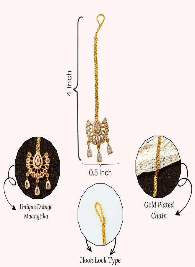 ZEELLO Gold-Plated Cz Snowflake Maang Tikka, Traditional Design - Image 5