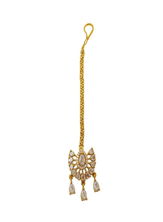 ZEELLO Gold-Plated Cz Snowflake Maang Tikka, Traditional Design - Image 2