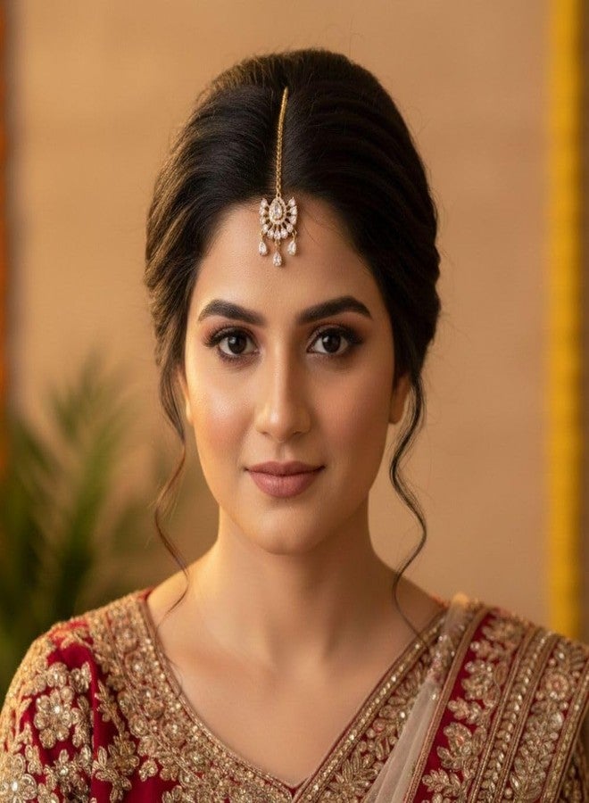 ZEELLO Gold-Plated Cz Snowflake Maang Tikka, Traditional Design - Image 3