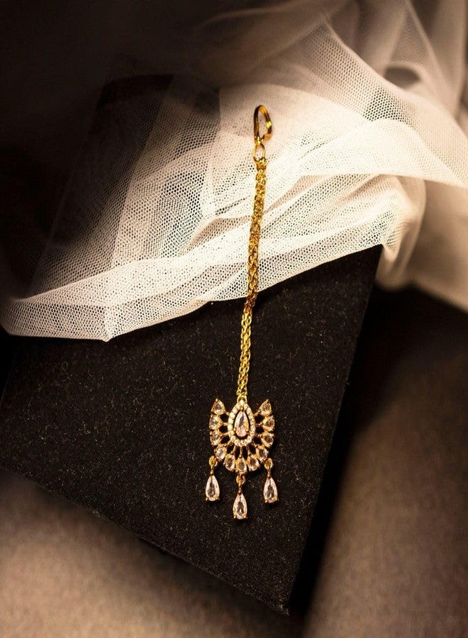 ZEELLO Gold-Plated Cz Snowflake Maang Tikka, Traditional Design - Image 4