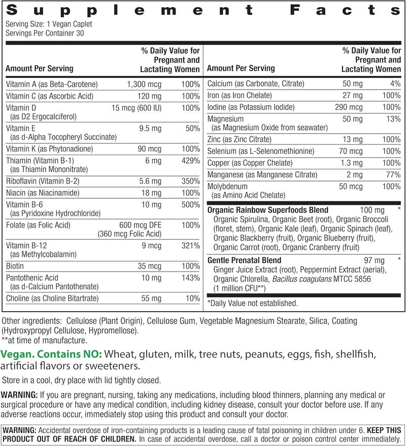 Rainbow Light فيتامينات ما قبل الولادة عالية الفعالية من راينبو لايت - فيتامينات متعددة لصحة ما قبل الولادة تدعم صحة الأمهات وتطور الأطفال مع فيتامين C نباتي 30 حبة - Image 2