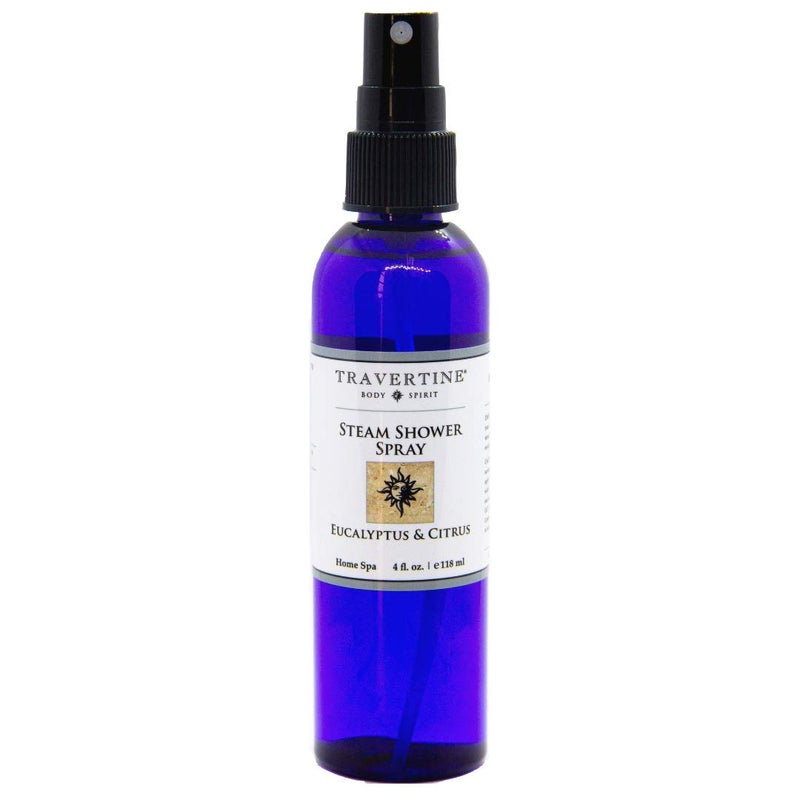 Travertine Spa Steam Shower Spray | Eucalyptus & Citrus | Shower Aromatherapy | Sinus and Congestion Relief | Steam Room Spray | 100% Natural Eucalyptus Oil | 4 oz.