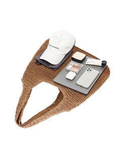 QTKJ Handwoven Soft Large Straw Shoulder Bag Boho Straw Handle Tote Retro Summer Beach Bag Rattan Handbag (Khaki)  - Image 3