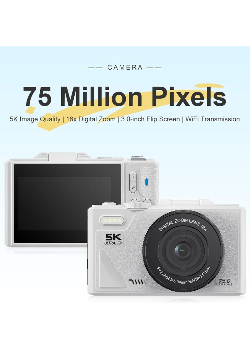 Digital Camera, 5K Point and Shoot Digital Cameras with 128GB SD Card, 75MP Digital Camera for Photography and Video, Vlogging Camera with 3'' Flip Screen, 18X Digital Zoom Cameras Digital for Kids Boys Girls - Image 2