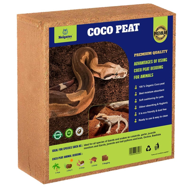 Nelgates Reptile Bedding 1kg Coco peat Block for Snake Habitat, Ball Python Terrarium, Turtle Tanks, Tortoise Enclosure - Image 1