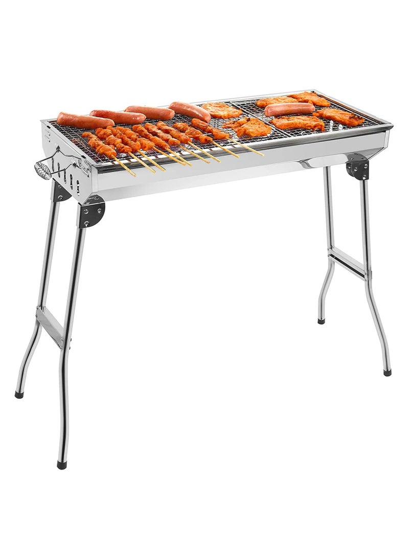Generic Foldable Stand Charcoal BBQ Grill Stainless with 10 kg charcoal bag, 12 steel sticks, 1 net grill, 1 blower hand fan - Image 1