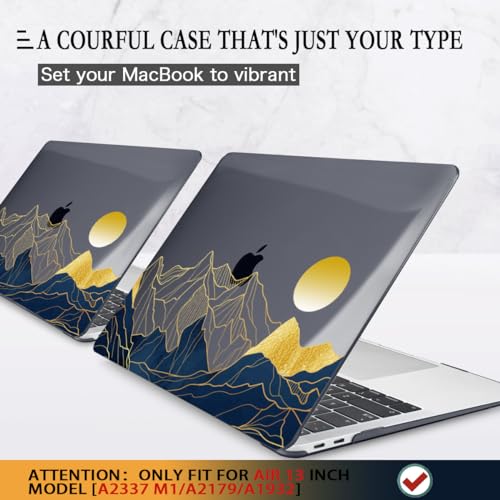 CISSOOK for MacBook Air 13 Inch Case A2337 M1 A2179 A1932 Model 2021-2018 Released, 13 inch Hard Shell Cover with Keyboard Cover for MacBook Air 13 M1 Case with Touch ID - Mountain & Raised Sun - Image 3
