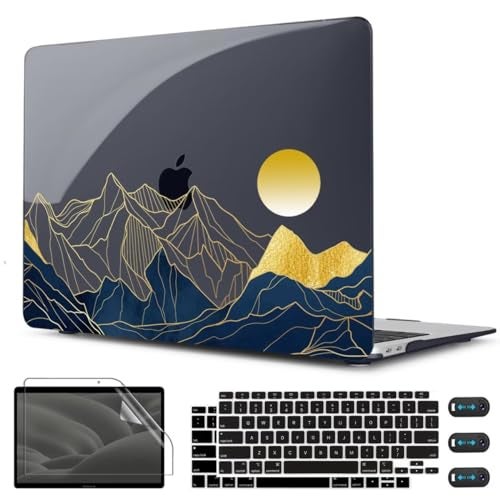 CISSOOK for MacBook Air 13 Inch Case A2337 M1 A2179 A1932 Model 2021-2018 Released, 13 inch Hard Shell Cover with Keyboard Cover for MacBook Air 13 M1 Case with Touch ID - Mountain & Raised Sun - Image 1