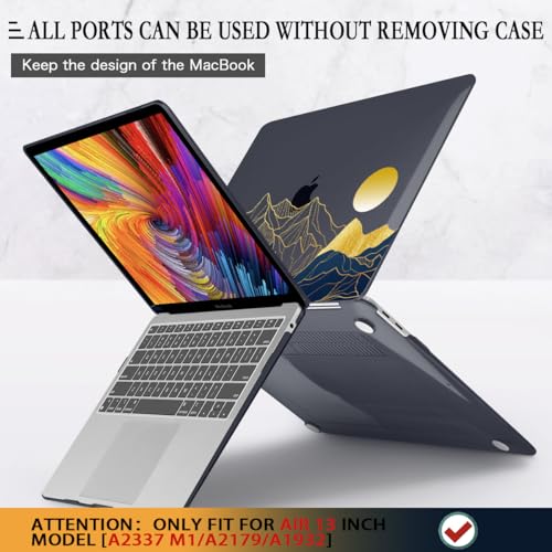 CISSOOK for MacBook Air 13 Inch Case A2337 M1 A2179 A1932 Model 2021-2018 Released, 13 inch Hard Shell Cover with Keyboard Cover for MacBook Air 13 M1 Case with Touch ID - Mountain & Raised Sun - Image 5