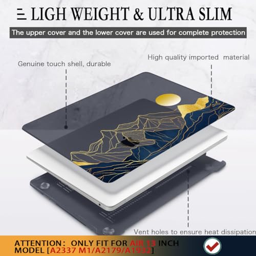 CISSOOK for MacBook Air 13 Inch Case A2337 M1 A2179 A1932 Model 2021-2018 Released, 13 inch Hard Shell Cover with Keyboard Cover for MacBook Air 13 M1 Case with Touch ID - Mountain & Raised Sun - Image 4