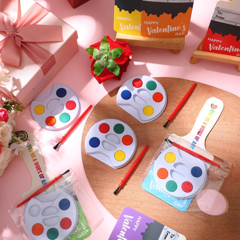 Noveread 24 Set Valentine's Day Gifts for Kids Watercolor Paint Sets with Cards Heart Shaped Watercolor Paint Sets for Kids Class Valentines Party Favors School Classroom Exchanges Gift(Vivid Style) - Image 2