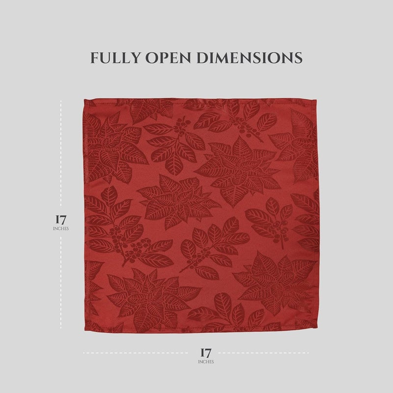 Kadut Christmas Napkins Jacquard Poinsettia Leaf Cloth Napkins 17x17 Inch Set of 4 Heavy Duty Fabric Stain Proof Dinner Napkins for HarvestXmas Holiday Winter and Parties - Image 5