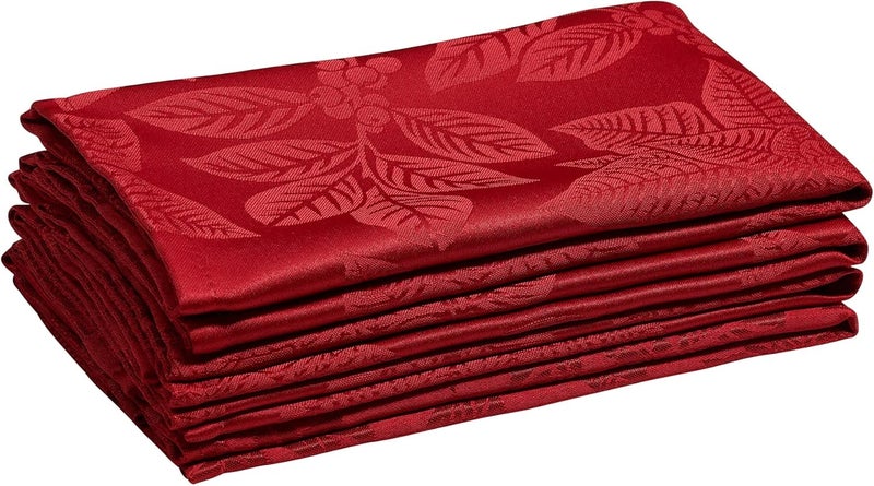 Kadut Christmas Napkins Jacquard Poinsettia Leaf Cloth Napkins 17x17 Inch Set of 4 Heavy Duty Fabric Stain Proof Dinner Napkins for HarvestXmas Holiday Winter and Parties - Image 4