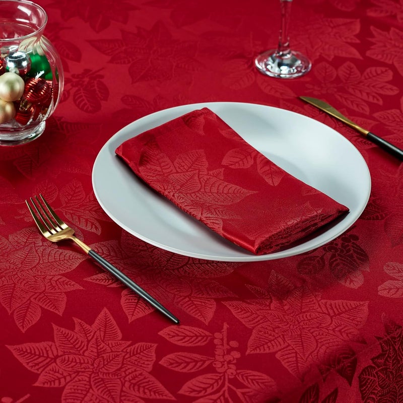 Kadut Christmas Napkins Jacquard Poinsettia Leaf Cloth Napkins 17x17 Inch Set of 4 Heavy Duty Fabric Stain Proof Dinner Napkins for HarvestXmas Holiday Winter and Parties - Image 2