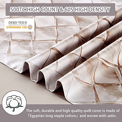 MILDLY 100% Egyptian Cotton Duvet Cover King, Gray Beige Geometric Pattern Comforter Cover Set 500TC Modern Abstract Reversible Ultra Soft & Breathable Unique Design Neutral Bedding Set (No Comforter) - Image 3