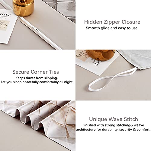 MILDLY 100% Egyptian Cotton Duvet Cover King, Gray Beige Geometric Pattern Comforter Cover Set 500TC Modern Abstract Reversible Ultra Soft & Breathable Unique Design Neutral Bedding Set (No Comforter) - Image 5