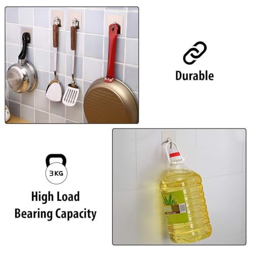 Density Collection Wall Hooks Utility Towel Bathrobe Coats,Bathroom Kitchen Waterproof and Oil Proof Nail Free Transparent Heavy Duty Wall Hook & Ceiling Hanger-8 Kg Capicity Each Hook (6) - Image 5