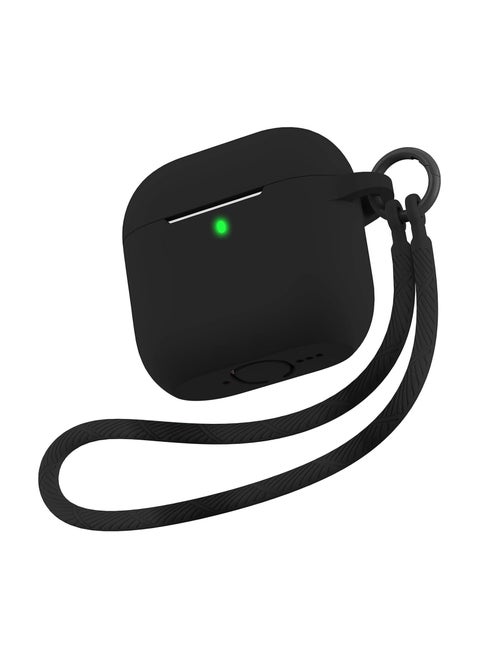 Compatible With Airpods 4 Case Cover - 2024 Airpod 4th Generation Soft Silicone Case with Lanyard and Keychain for Women, Shockproof Drop Protection Scratch Resistant Cute (Black)