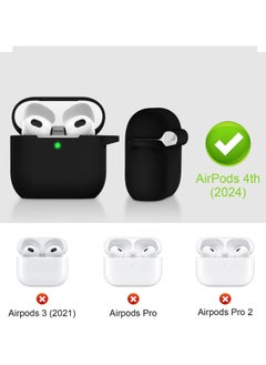 Generic Compatible With Airpods 4 Case Cover - 2024 Airpod 4th Generation Soft Silicone Case with Lanyard and Keychain for Women, Shockproof Drop Protection Scratch Resistant Cute (Black)  - Image 2