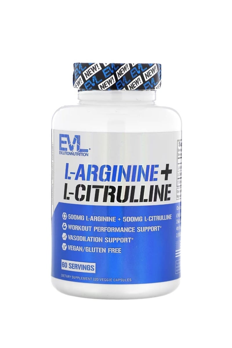 EVLUTION NUTRITION L-Arginine + L-Citrulline 120 Veggie Capsules - Image 1