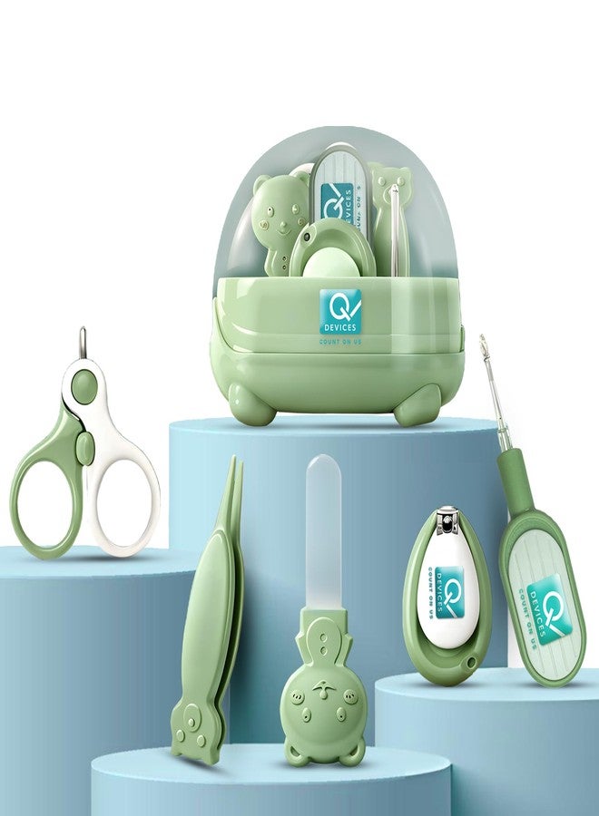 Q DEVICES 5-in-1 Baby Grooming Kit – Safe & Gentle Newborn Nail Clipper, Scissors, Tweezer, Filer & Earwax Remover – Compact Travel-Friendly Health Care Set for Infants & Toddlers – Green - Image 1
