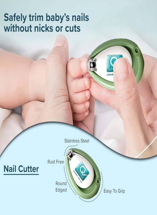 Q DEVICES 5-in-1 Baby Grooming Kit – Safe & Gentle Newborn Nail Clipper, Scissors, Tweezer, Filer & Earwax Remover – Compact Travel-Friendly Health Care Set for Infants & Toddlers – Green - Image 3