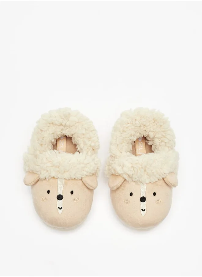 كوزي Bear Ear Applique Plush Slip-On Bedroom Mules