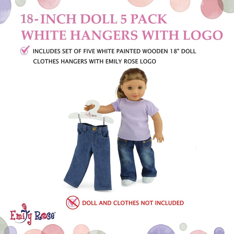 Emily Rose 18 Inch Doll Clothes Hangers 5-Pack White Wooden | Closet Organizer Compatible with American Girl and Our Generation Doll Clothing | 18â€ Wardrobe Furniture Accessories | USA Brand - Image 3