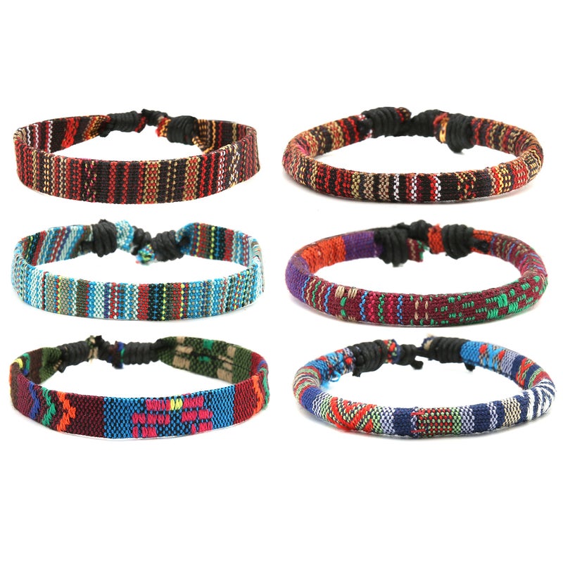 HZMAN Mix 6 Wrap Bracelets Men Women, Hemp Cords Ethnic Tribal Bracelets Wristbands (Mix 6 Wrap) - Image 1