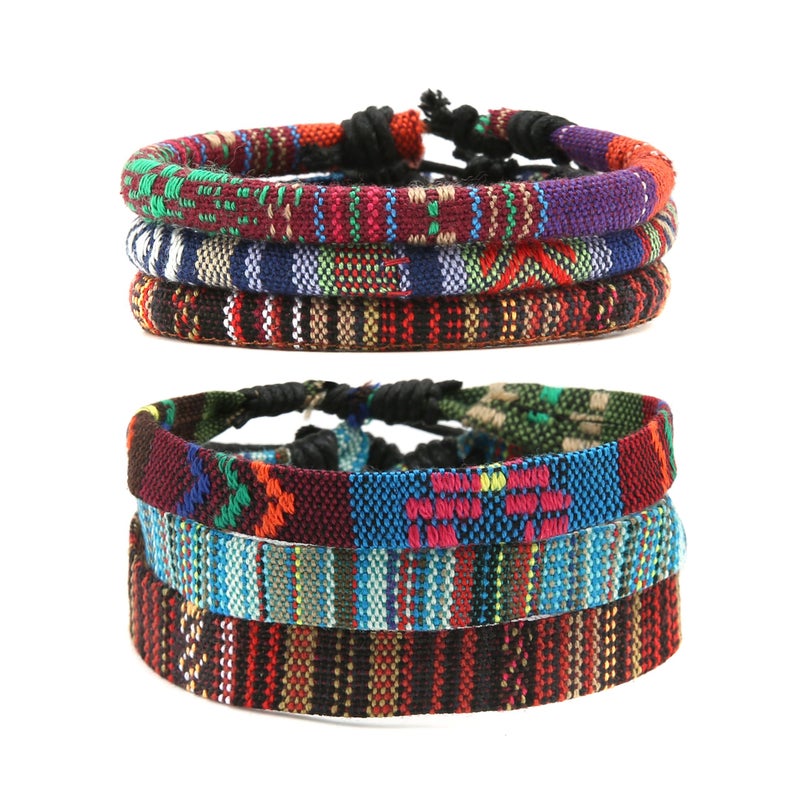 HZMAN Mix 6 Wrap Bracelets Men Women, Hemp Cords Ethnic Tribal Bracelets Wristbands (Mix 6 Wrap) - Image 2