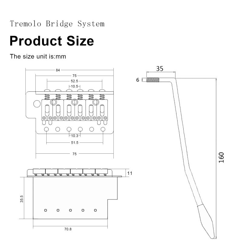 SAPHUE 52.5mm Guitar Stratocaster Tremolo Bridge Set for Fender Strat Squier Electric Guitar Replacement (Chrome, 52.5mm) - Image 3
