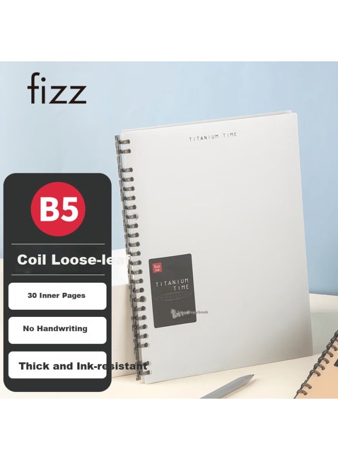 Fizz Stationery B5/30 Sheets/detachable Spiral-bound Pp Cover Notebook, Journal, Planner, Diary, Study Book, Gray-silver Fz33728 - Image 1