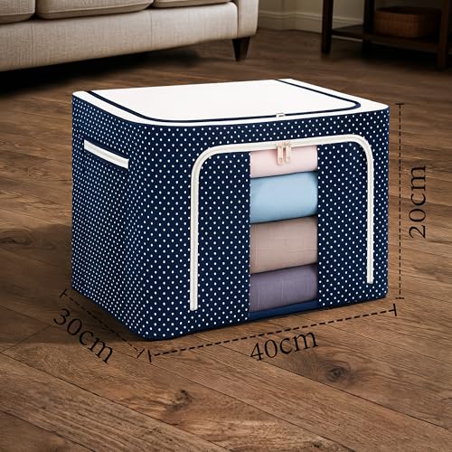 CLAPONE Foldable Steel Frame Cloth Organizer Storage Box and Organiser/Wardrobe Organizer for Storage/almirah for Sarees/Shirts/Blankets/Clothes Storage Box (Blue, 24 Ltr Pack Of 8) - Image 2