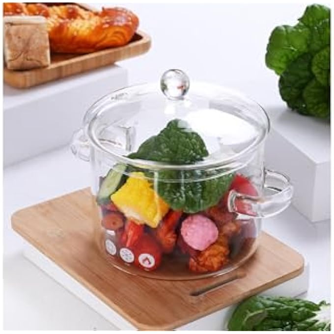 SAGREENY Glass Cooking Pot  2L Saucepan With Cover  HeatResistant Clear Stovetop Pot And Pan With Lid For Pasta Noodle Soup Milk Tea And Salad  Simmer Pot - Image 1