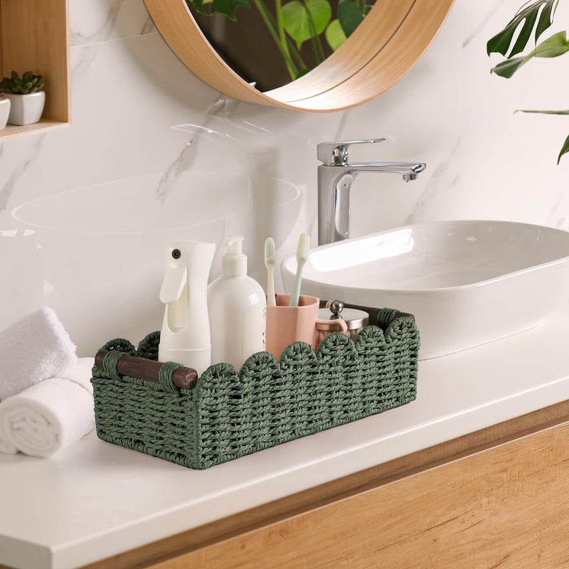 HOSROOME Toilet Paper Storage Basket Bathroom Counter Organizer Wicker Baskets for Organizing Cute Basket for Apartment Bedroom Nursery Room Kitchen Bathroom Decor-Green - Image 4