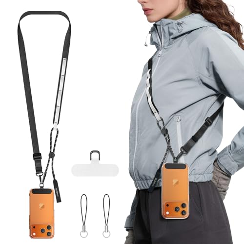 SURPHY Phone Lanyard Crossbody with LightActivated Strap Easy Adjustable Phone Strap with 2 Pack Cellphone Tether Tab Premium Metal Buckles Crossbody Cellphone Lanyard for Women and Men Black - Image 1