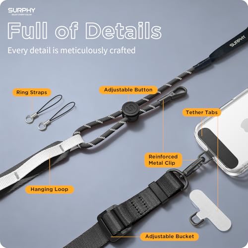 SURPHY Phone Lanyard Crossbody with LightActivated Strap Easy Adjustable Phone Strap with 2 Pack Cellphone Tether Tab Premium Metal Buckles Crossbody Cellphone Lanyard for Women and Men Black - Image 3