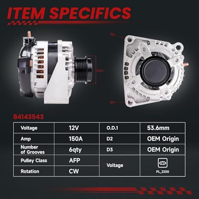 TSSLIIN High Output Alternator For/Chevy Silverado 1500 2500 HD 3500 HD 2014-2023, Tahoe Suburban 2015-2020 For/Cadillac Escalade Escalade ESV 2015-2020, For/GMC SIERRA YUKON 150Amp 12V 84143543 - Image 4